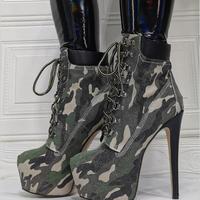 Camouflage lace-up fashion super high heel women's short boots S-528 - Thumbnail 5