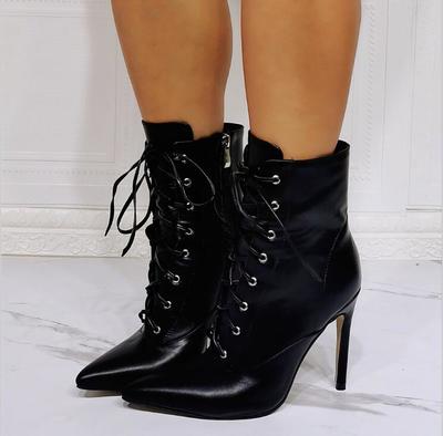 Pointed toe lace-up fashion super high heel women's short boots S-530