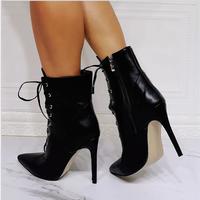 Pointed toe lace-up fashion super high heel women's short boots S-530 - Thumbnail 2