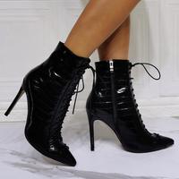 Fashion snake print lace-up super high heel women's short boots S-533 - Thumbnail 3