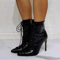 Fashion snake print lace-up super high heel women's short boots S-533 - Thumbnail 2