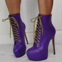 Purple lace-up fashion super high heel women's short boots S-537 - Thumbnail 1