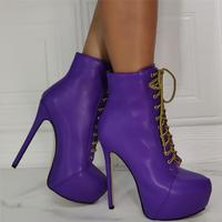 Purple lace-up fashion super high heel women's short boots S-537 - Thumbnail 4