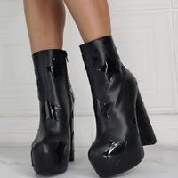 Star thick heel fashion super high heel women's short boots S-538 - Thumbnail 1