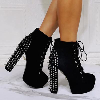 Studded thick heel fashion super high heel women's short boots s-539