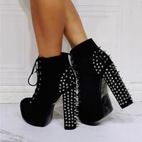Studded thick heel fashion super high heel women's short boots S-539 - Thumbnail 3