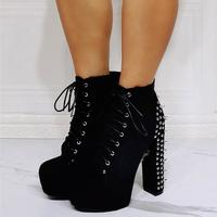 Studded thick heel fashion super high heel women's short boots S-539 - Thumbnail 2