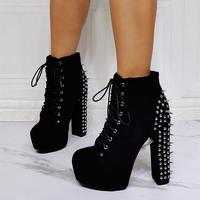 Studded thick heel fashion super high heel women's short boots S-539 - Thumbnail 5