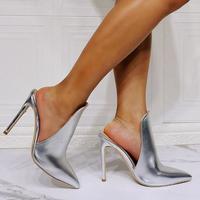 Silver ultra-fine high-heeled sexy high-heeled slippers S-543 - Thumbnail 3