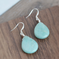 Amazonite Drop Stone Earrings, Aqua - Thumbnail 2