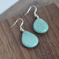 Amazonite Drop Stone Earrings, Aqua - Thumbnail 3