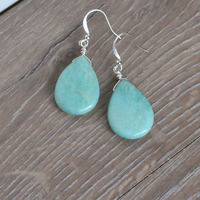 Amazonite Drop Stone Earrings, Aqua - Thumbnail 4