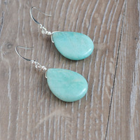 Amazonite Drop Stone Earrings, Aqua - Thumbnail 1