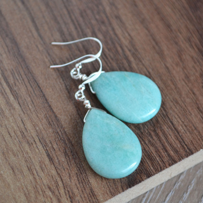 Amazonite drop stone earrings, aqua - Thumbnail 5