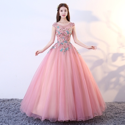 Pink tulle lace long ball gown dress formal dress - Thumbnail 4