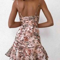 Pink Flower Sling Mini Sleeveless Dress - Thumbnail 2