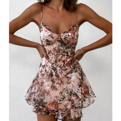 Pink flower sling mini sleeveless dress - Thumbnail 3