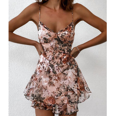 Pink Flower Sling Mini Sleeveless Dress