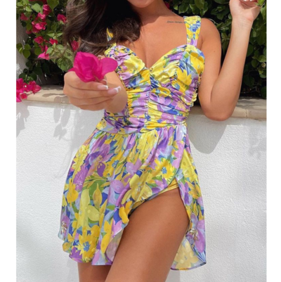 Sexy Printed V-Neck High Waist Sleeveless Dress