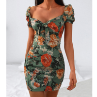 Sexy High Waist Printed Puff Sleeve Dress - Thumbnail 1