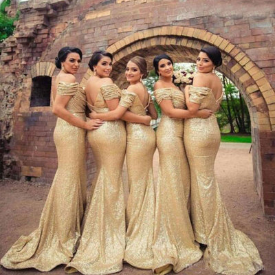 Off the shoulder bridesmaid dresses gold - Thumbnail 2