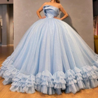 Sparkly Ball Gown Prom Dresses Strapless Puffy Evening Gowns Ruffles Formal Party Dress，1034 - Thumbnail 2