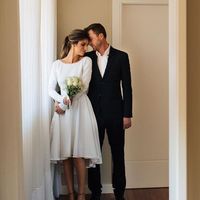 Simple Short Beach Bohemia Wedding Dresses Short Sleeve Mini Boho Wedding Dress - Thumbnail 1