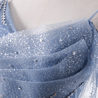 Blue tulle long A line prom dress fashion dress - Thumbnail 1