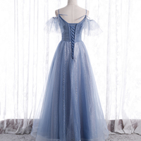 Blue tulle long A line prom dress fashion dress - Thumbnail 3