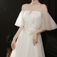 White tulle long A line prom dress white evening dress - Thumbnail 2