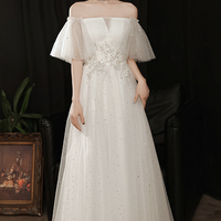 White tulle long A line prom dress white evening dress - Thumbnail 3