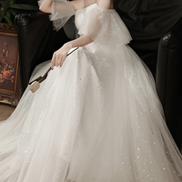 White tulle long A line prom dress white evening dress - Thumbnail 4