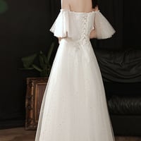 White tulle long A line prom dress white evening dress - Thumbnail 5