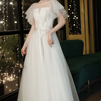 White tulle long A line prom dress white evening dress - Thumbnail 6