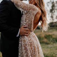 Round Collar Sparkly Wedding Dresses Bridal Gown  - Thumbnail 2