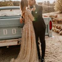 Round Collar Sparkly Wedding Dresses Bridal Gown  - Thumbnail 5