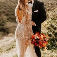 Round Collar Sparkly Wedding Dresses Bridal Gown  - Thumbnail 3