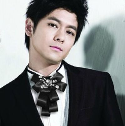 HANDMADE BLACK RIBBON SMART MEN WEDDING CLIP BROOCH RHINESTONE NECKTIE BOW TIE