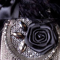 BLACK FEATHER TASSEL SMART MEN WEDDING PARTY ASCOT CRAVAT ROSE NECKTIE BROOCH - Thumbnail 2
