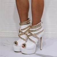 White high chain high heel sandals S-557 - Thumbnail 2