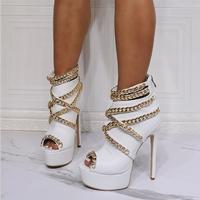 White high chain high heel sandals S-557 - Thumbnail 1