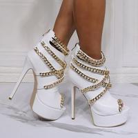 White high chain high heel sandals S-557 - Thumbnail 3