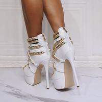 White high chain high heel sandals S-557 - Thumbnail 5