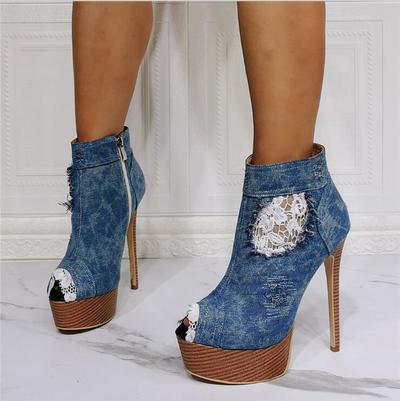 Denim high heel sandals S-558