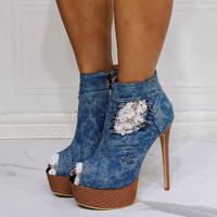 Denim high heel sandals S-558 - Thumbnail 3