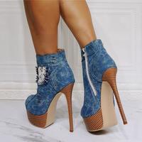 Denim high heel sandals S-558 - Thumbnail 2