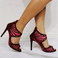 Sexy cross strap rhinestone cutout high heel sandals S-559 - Thumbnail 1