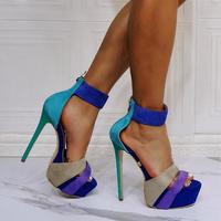 Light blue platform high heel sandals S-566 - Thumbnail 2