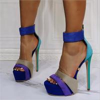 Light blue platform high heel sandals S-566 - Thumbnail 1