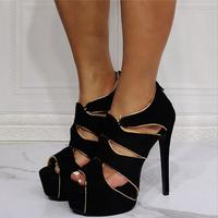 Black platform high heel sandals S-567 - Thumbnail 2